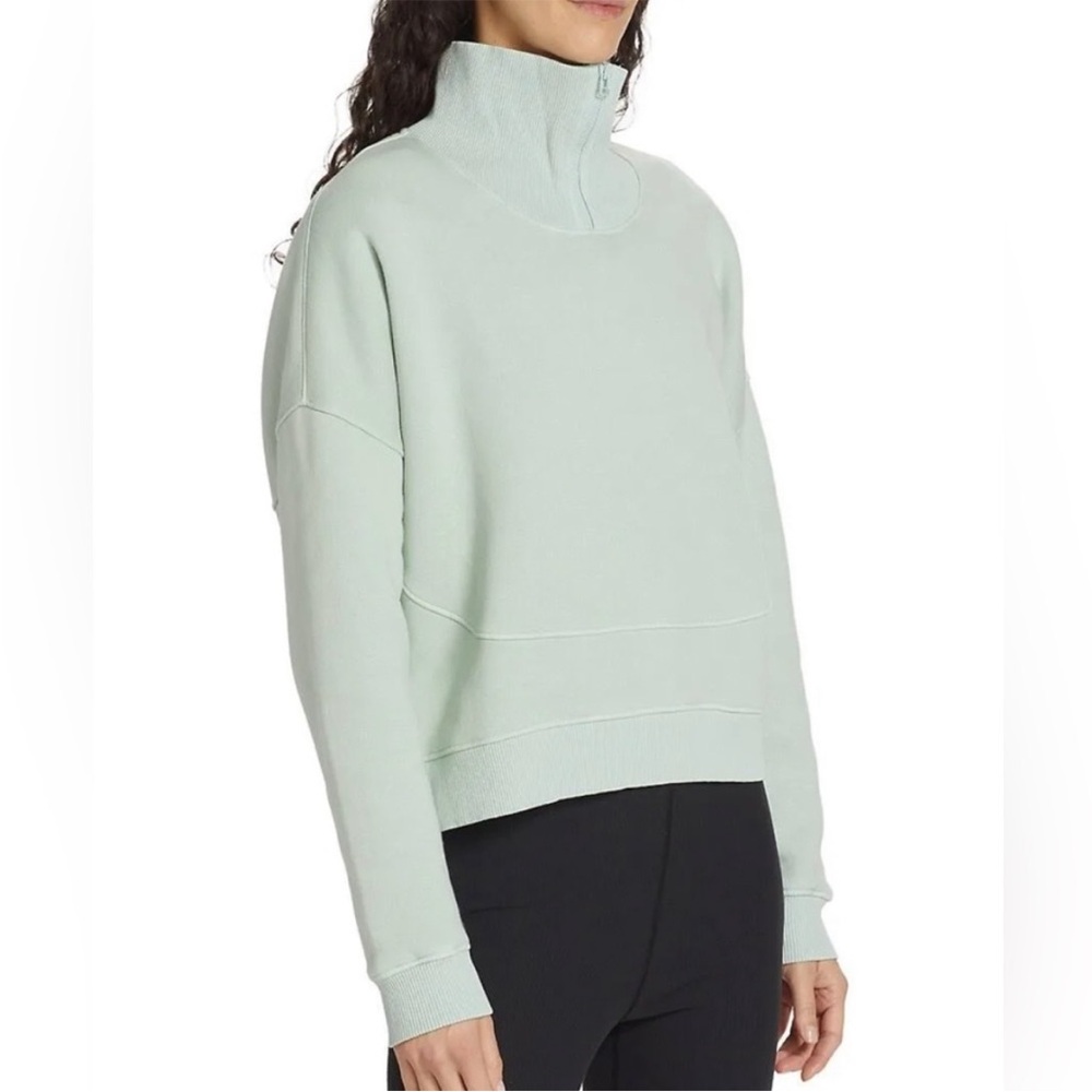 Outdoor Voices Nimbus Quarter Zip Organic Cotton Sweatshirt In Bay Medium